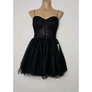Black Whimsy Goth Dress Corset Style Mini Fairy Tulle Wedding Prom Sz 9 NEW